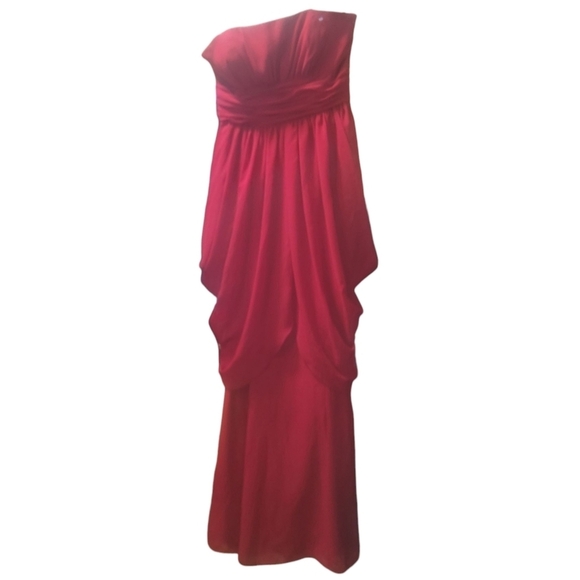 Hailey red satin chiffon strapless prom homecoming occasion dress sz 8 gown - Picture 1 of 6